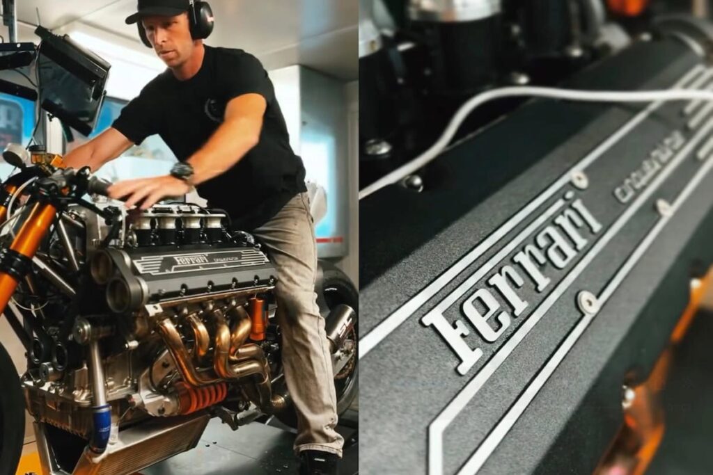 il a greffé un moteur ferrari sur une moto et le résultat est totalement dément 3
