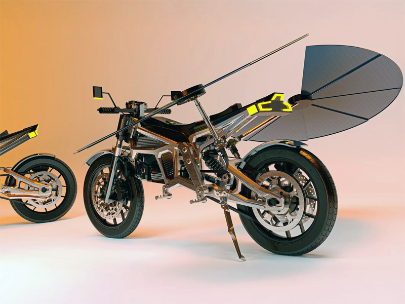 cette moto se recharge sans prise des “ailes” solaires se déploient autour d’elle et la transforment en mini centrale autonome 7