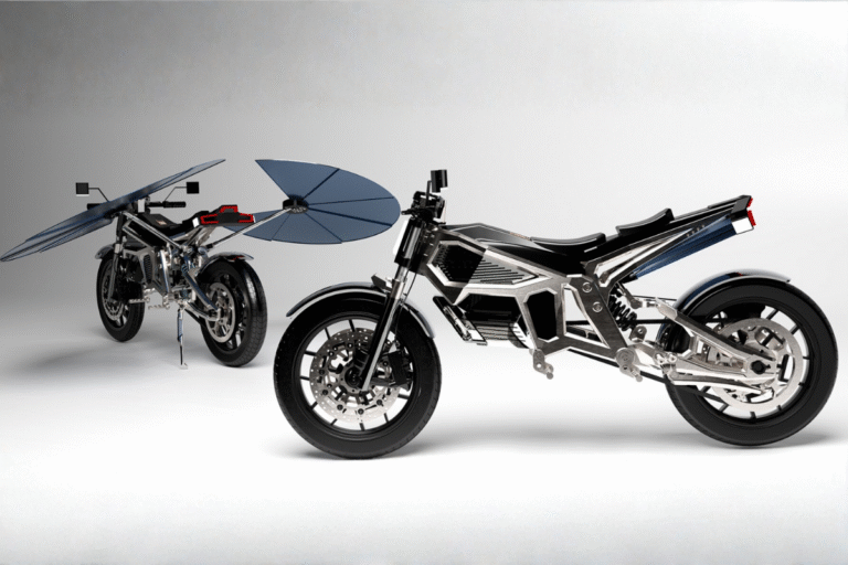cette moto se recharge sans prise des “ailes” solaires se déploient autour d’elle et la transforment en mini centrale autonome