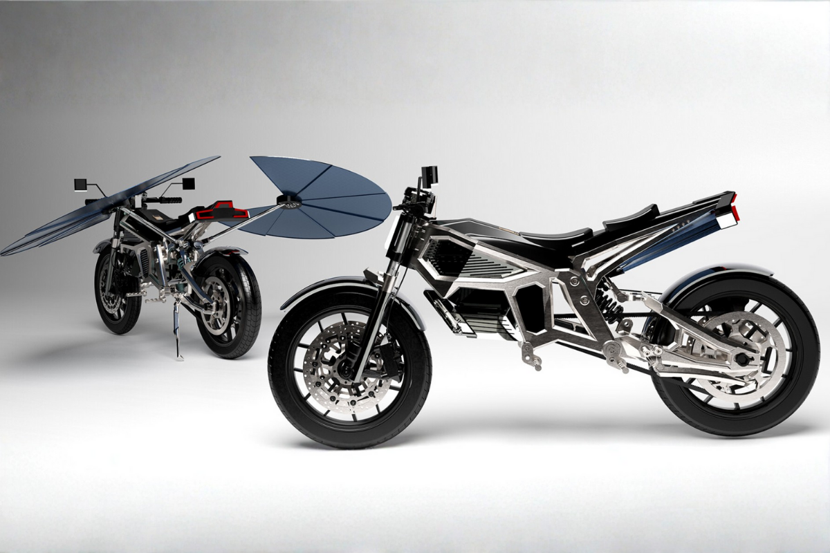 cette moto se recharge sans prise des “ailes” solaires se déploient autour d’elle et la transforment en mini centrale autonome