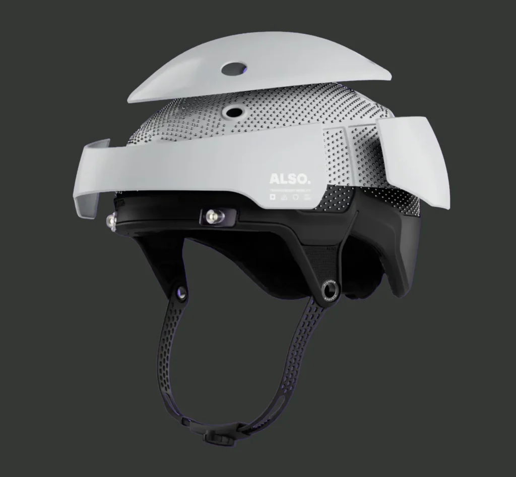 ce casque “intelligent” signé rivian change tout l’alpha wave intègre phare avant, feu stop, audio et navigation pour que les utilisateurs d’e bike n’oublient plus jamais de le porter 1