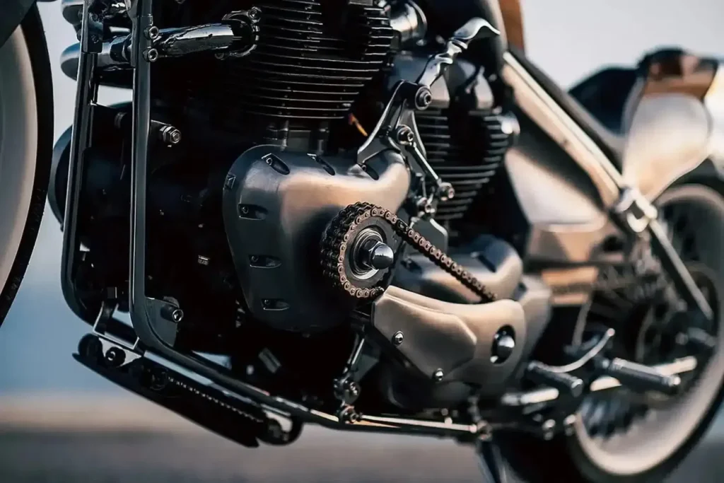cette moto japonaise à double moteur royal enfield ressemble à une sculpture roulante un artisan l’a forgée comme un katana en mélangeant acier brut, bois précieux et démesure totale 6