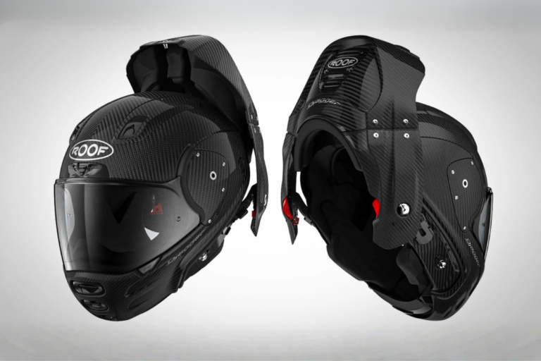 les motards n’y croient pas le roof djagger dit adieu à la jugulaire classique avec un collier interne et une ouverture arrière digne d’un film de science fiction